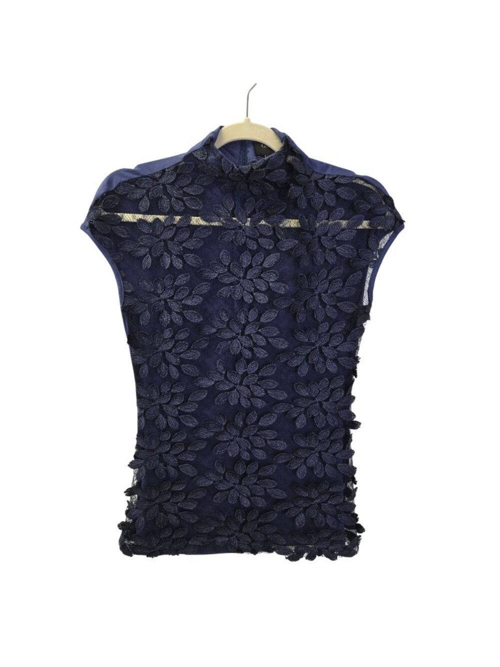Gracia Floral Lace Overlay Mock Neck Sleeveless Mixed Media Top Size Small - Picture 1 of 5